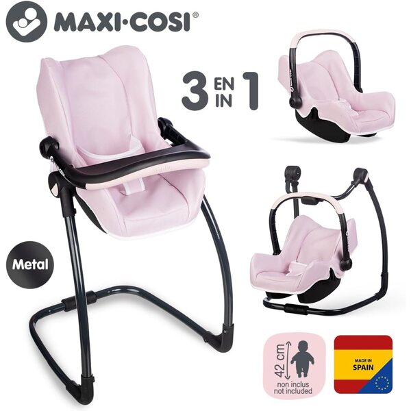 Smoby Maxi-Cosi seggiolone 3-in-1 per bambole fino a 42 cm, multifunzione e leggero