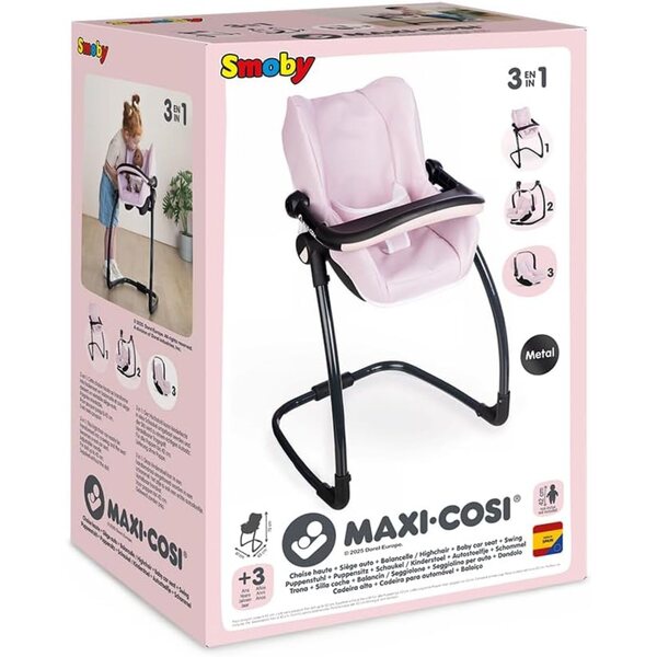 Smoby Maxi-Cosi seggiolone 3-in-1 per bambole fino a 42 cm, multifunzione e leggero