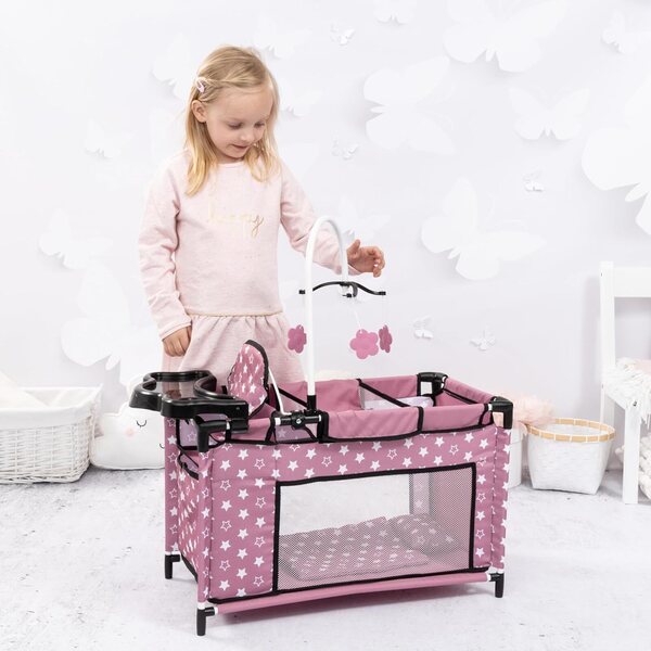 Bayer Design Puppenbett mit Kleiderschrank, Hochstuhl, Mobile, Decke und Kissen