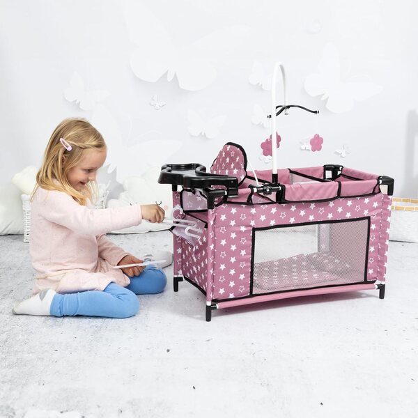 Bayer Design Puppenbett mit Kleiderschrank, Hochstuhl, Mobile, Decke und Kissen