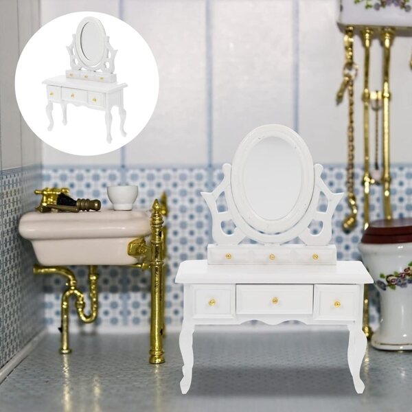 Miniatura Comò Trucchi in Betulla per Casa delle Bambole Decorazione Realistica