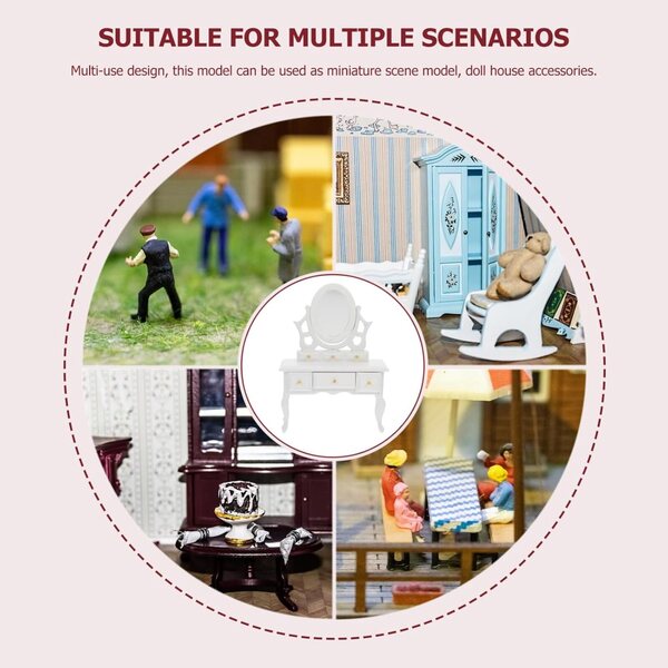 Miniatura Comò Trucchi in Betulla per Casa delle Bambole Decorazione Realistica
