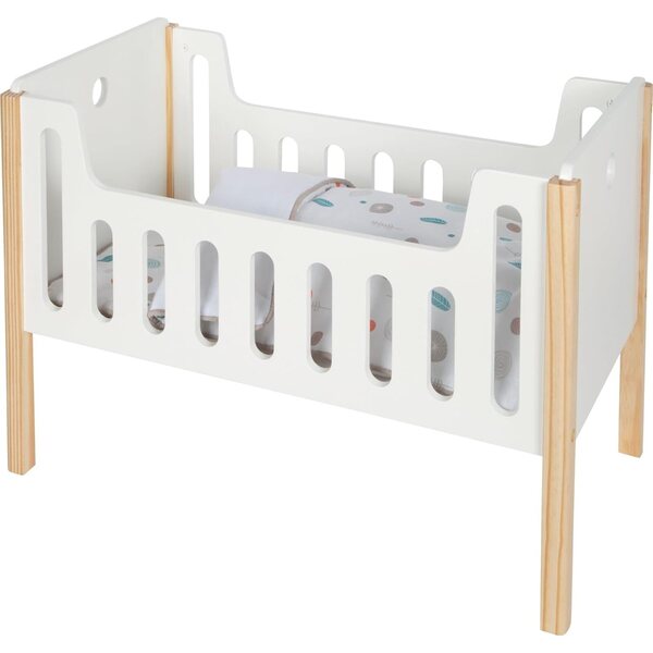lettino per bambole Little Button in legno con biancheria inclusa, design scandinavo, 50x28x35 cm