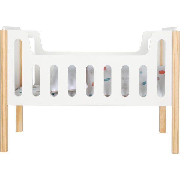 lettino per bambole Little Button in legno con biancheria inclusa, design scandinavo, 50x28x35 cm