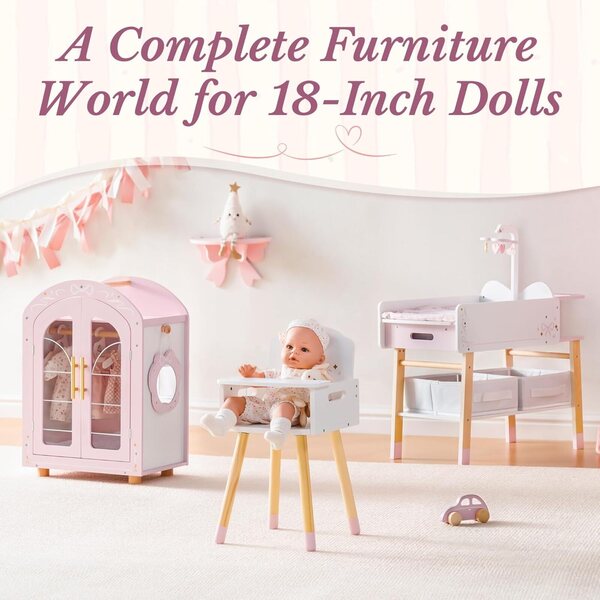 ROBOTIME mobili per bambole Holz Set Ballet Fairy per Bambole 16-18 Pollici Rosa e Bianco