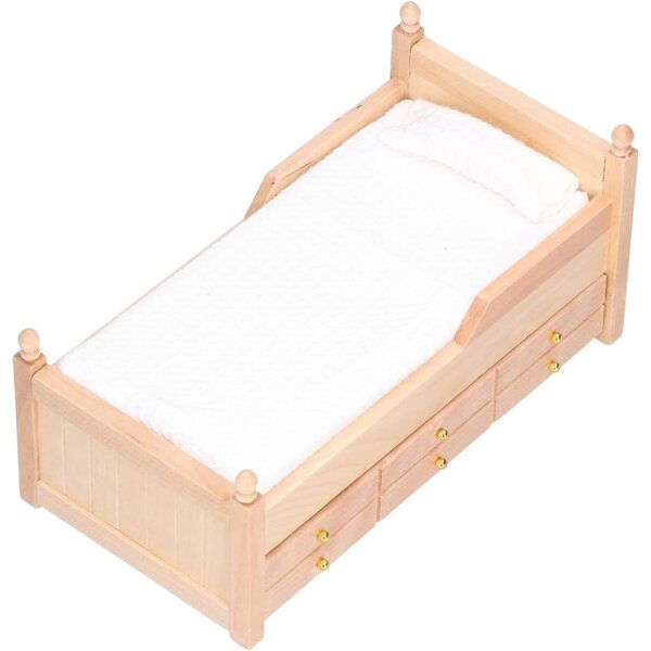 SIXRUN Letto in Betulla Miniatura per Casa delle Bambole Scala 1:12 con Cassetto