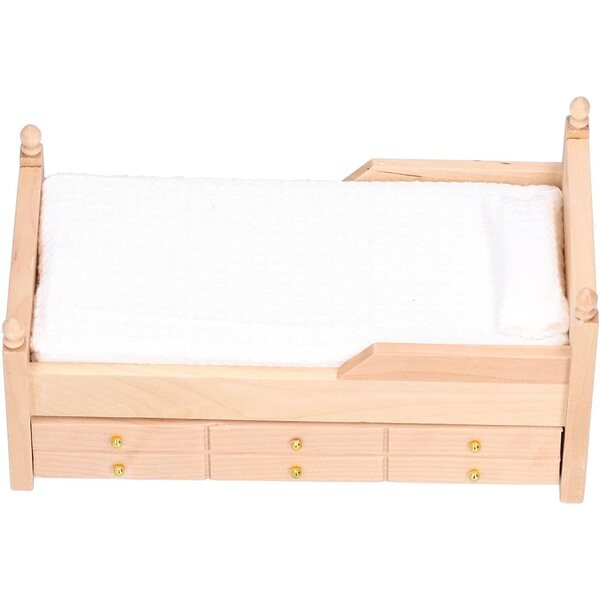 SIXRUN Letto in Betulla Miniatura per Casa delle Bambole Scala 1:12 con Cassetto