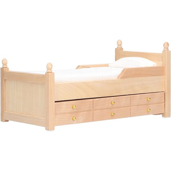 SIXRUN Letto in Betulla Miniatura per Casa delle Bambole Scala 1:12 con Cassetto