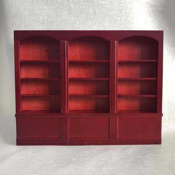 Libreria in miniatura per casa delle bambole in legno a 4 ripiani colore rosso-bruno