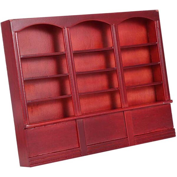 Libreria in miniatura per casa delle bambole in legno a 4 ripiani colore rosso-bruno