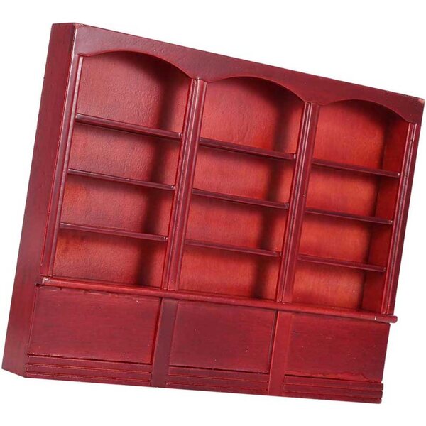 Libreria in miniatura per casa delle bambole in legno a 4 ripiani colore rosso-bruno