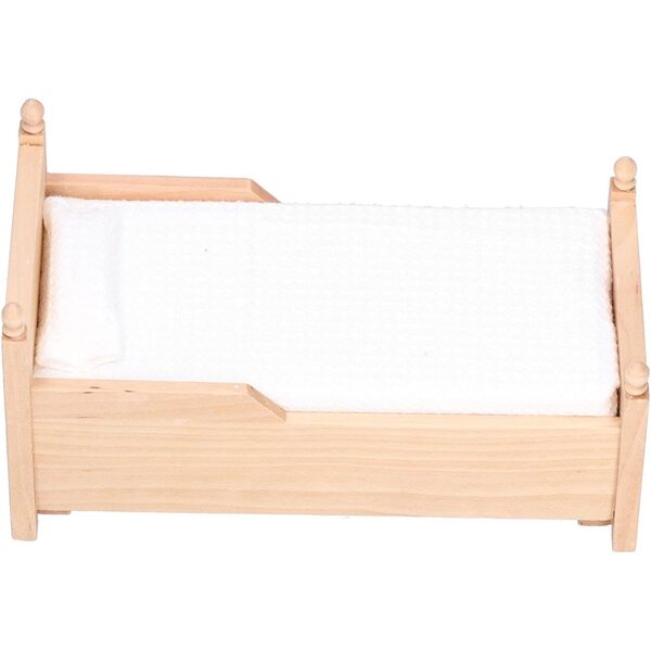 Letto Miniatura in Betulla per Casa delle Bambole 1:12 con Materasso e Cuscino
