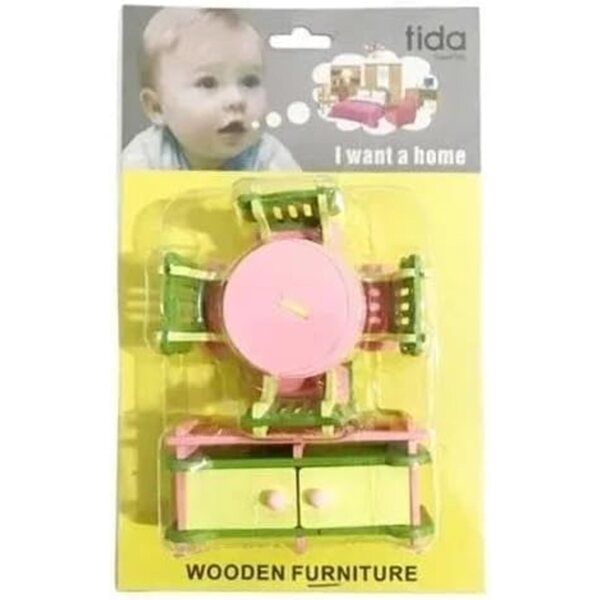 Möbelkugeln Puppenmöbelset aus Holz mit Kleiderschrank und 4 Stühlen für Kinder