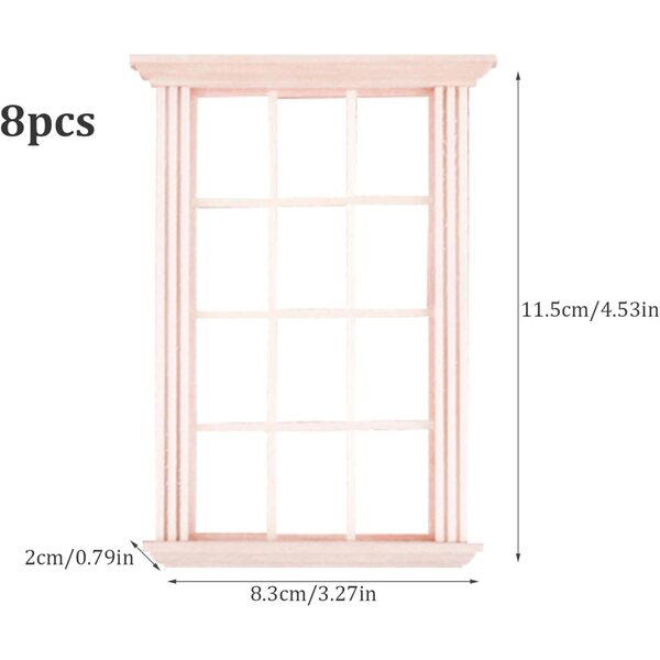 Set 8 Finestre in Legno per casa delle bambole 1:12 – Miniature Finestra con 12 Riquadri