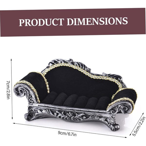 Sofa vittoriano nero per casa delle bambole 1:12, miniatura elegante in resina