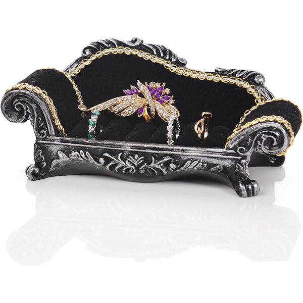 Sofa vittoriano nero per casa delle bambole 1:12, miniatura elegante in resina