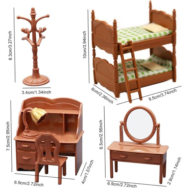 Set mobili per casa delle bambole in stile retrò cinese, camera da letto miniatura in plastica sicura
