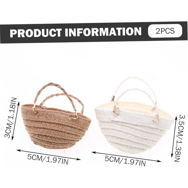 Borsa di paglia in miniatura fatta a mano con 2 borse, realizzata con materiali naturali di una casa delle bambole