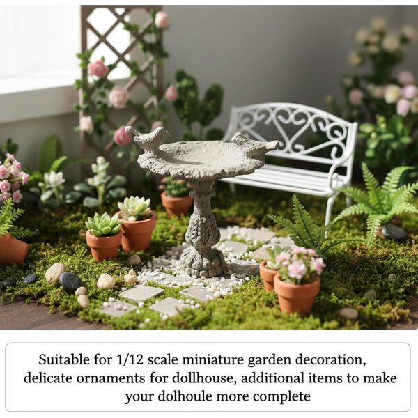 Miniatur-Vogeltränke im Maßstab 1:12 mit Vintage-Look und realistischen Details für den Garten