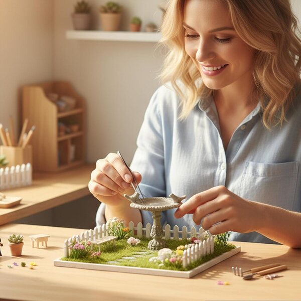 Miniatur-Vogeltränke im Maßstab 1:12 mit Vintage-Look und realistischen Details für den Garten