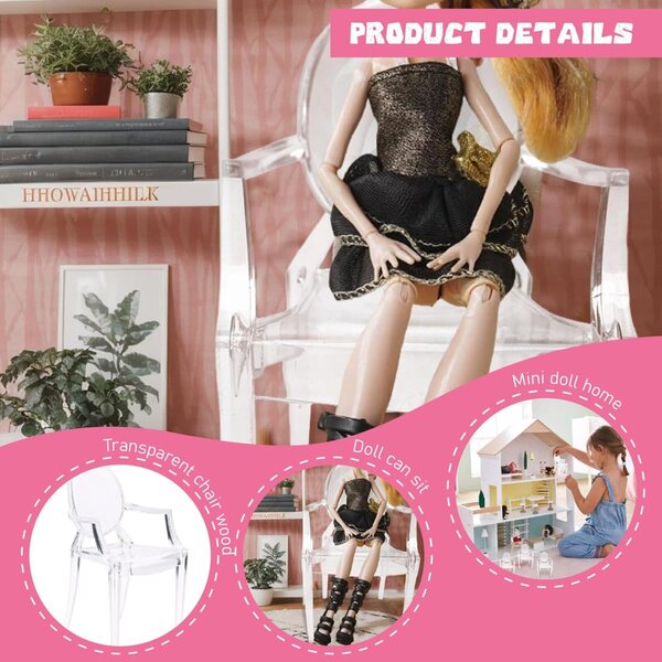 Mini Sedia Trasparente in Plastica per Casa delle Bambole 1:6 - Design Moderno e Resistente
