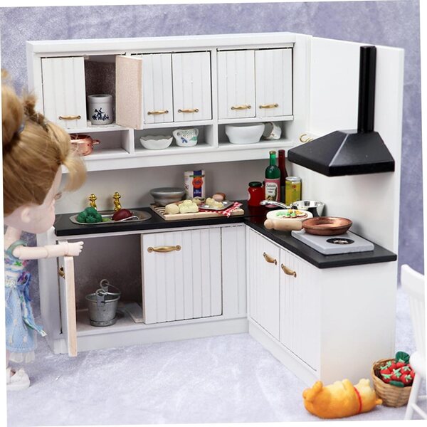 Set Mini Cucina 2 Pezzi in Legno per Casa delle Bambole Scala 1:12