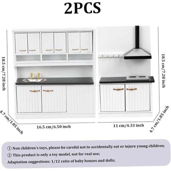 Set Mini Cucina 2 Pezzi in Legno per Casa delle Bambole Scala 1:12