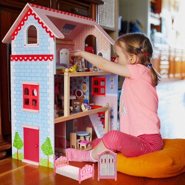 Puppenhaus-Möbelset 4 Zimmer aus Kunststoff, realistisches Zubehör für Spiele