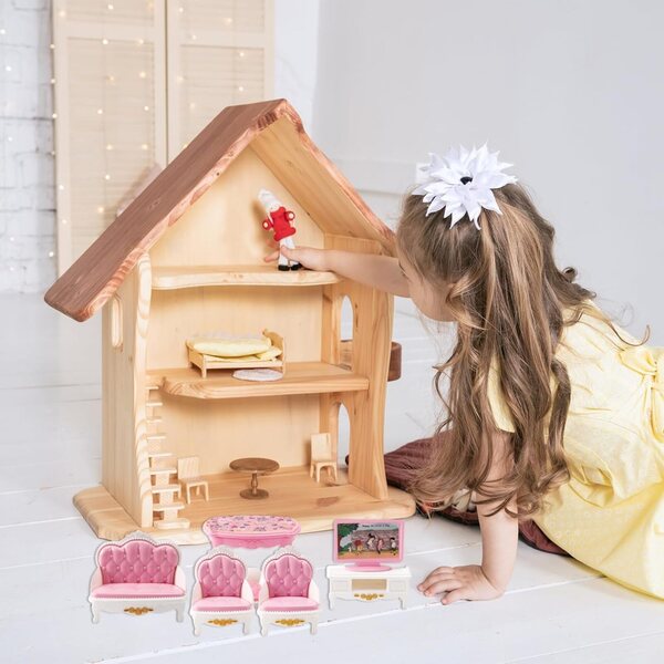 Puppenhaus-Möbelset 4 Zimmer aus Kunststoff, realistisches Zubehör für Spiele