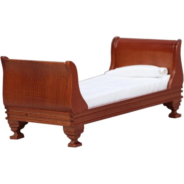 Letto singolo vintage in legno per casa delle bambole 1:12 colore caffè