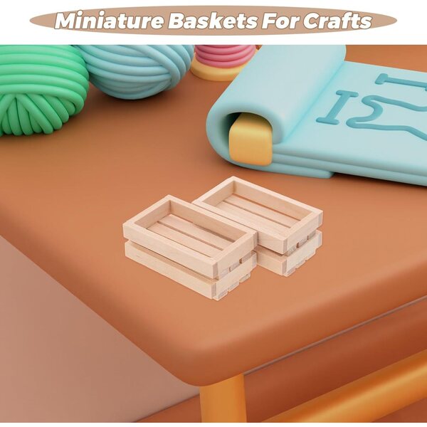 Mini Ceste in Legno Khaki Set 4 per casa delle bambole e Decorazioni Miniature