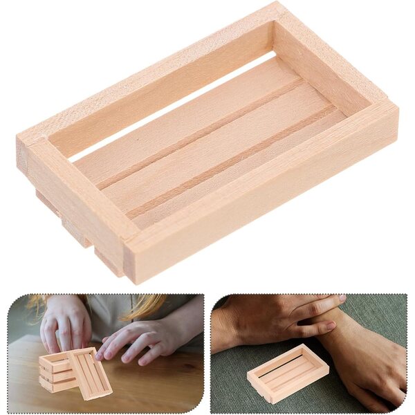 Mini Ceste in Legno Khaki Set 4 per casa delle bambole e Decorazioni Miniature
