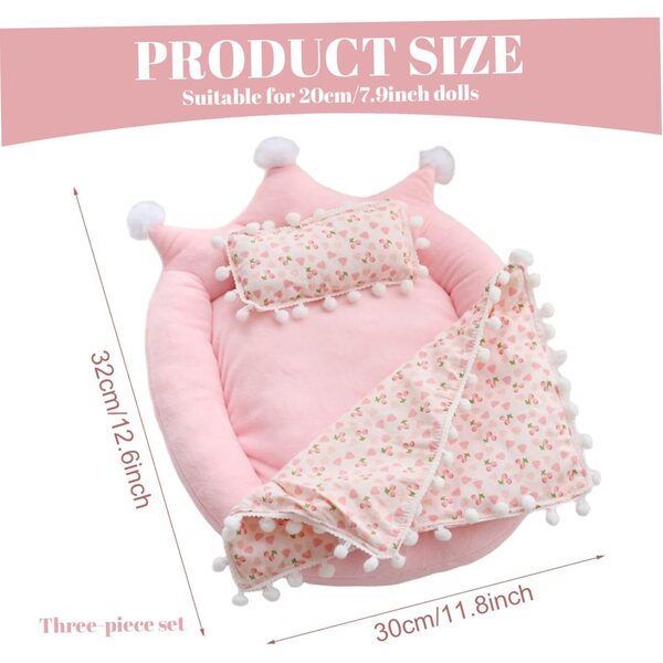 lettino per bambole Kronenform con Cuscino e Coperta per Bambole 20 cm - Accessori Casa Bambole