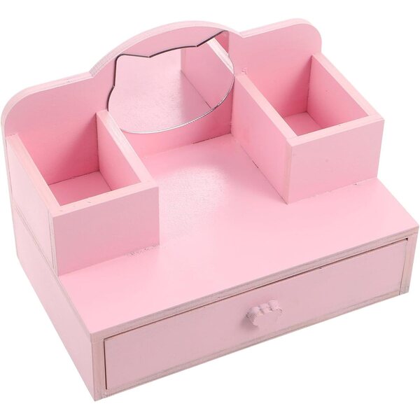 casa delle bambole Schminktisch Rosa in Legno con Specchio Regolabile e Cassetto Miniatura
