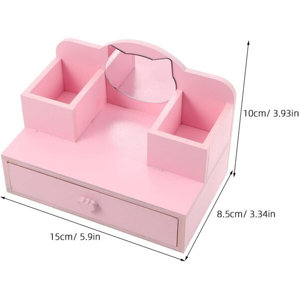 casa delle bambole Schminktisch Rosa in Legno con Specchio Regolabile e Cassetto Miniatura