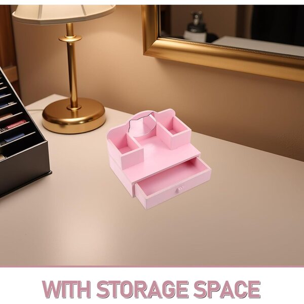 casa delle bambole Schminktisch Rosa in Legno con Specchio Regolabile e Cassetto Miniatura