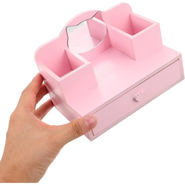 casa delle bambole Schminktisch Rosa in Legno con Specchio Regolabile e Cassetto Miniatura