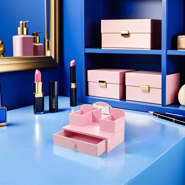 casa delle bambole Schminktisch Rosa in Legno con Specchio Regolabile e Cassetto Miniatura