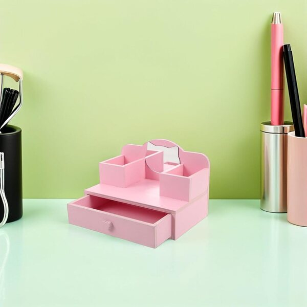 casa delle bambole Schminktisch Rosa in Legno con Specchio Regolabile e Cassetto Miniatura