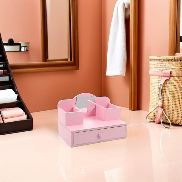 casa delle bambole Schminktisch Rosa in Legno con Specchio Regolabile e Cassetto Miniatura