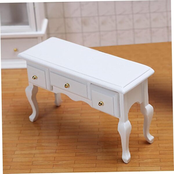 Miniaturtisch en bois blanc 1:12 avec meubles de maison de poupée à 3 tiroirs