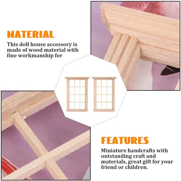 6 Holzfenster für Puppenhäuser, Miniaturzubehör im Maßstab 1:12 für DIY-Schlafzimmer