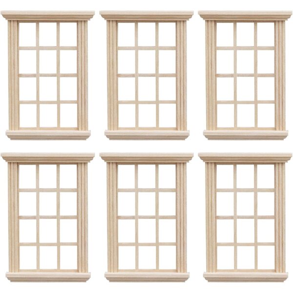 6 Holzfenster für Puppenhäuser, Miniaturzubehör im Maßstab 1:12 für DIY-Schlafzimmer