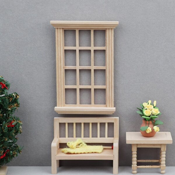 6 Holzfenster für Puppenhäuser, Miniaturzubehör im Maßstab 1:12 für DIY-Schlafzimmer