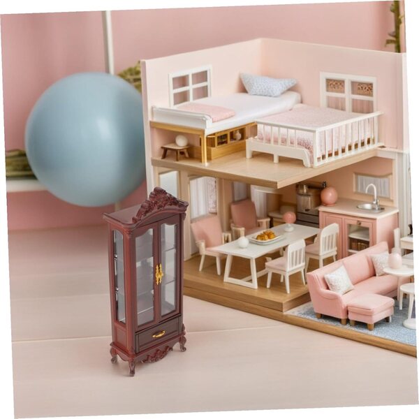 Mobile per casa delle bambole in miniatura con doppie ante in legno per soggiorno e giochi