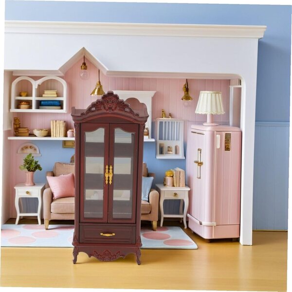 Mobile per casa delle bambole in miniatura con doppie ante in legno per soggiorno e giochi