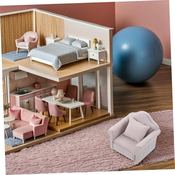 Miniature Set Divano e Poltrona Rosa per casa delle bambole con Cuscini Realistici in Tessuto