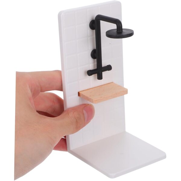 Set mobili bagno realistici 1:12 per casa delle bambole - lavabo, sgabello, porta asciugamani e doccia