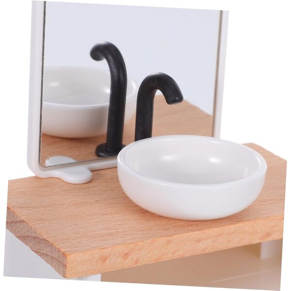 Set mobili bagno realistici 1:12 per casa delle bambole - lavabo, sgabello, porta asciugamani e doccia