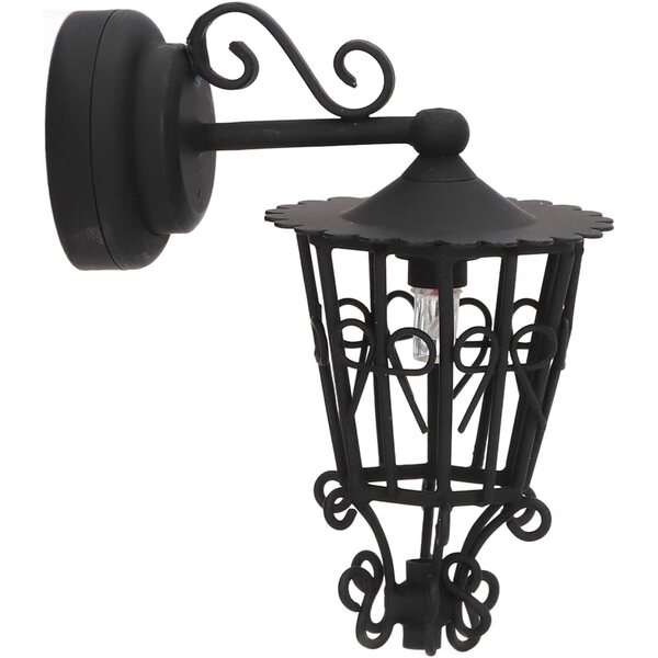 1:12 Puppenhaus Vintage Wandlampe aus schwarzem Metall mit Magnet und Batterie
